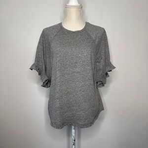 AG Adriano Goldschmied Ruffle Sleeve Heather Gray Crewneck Knit Top Size S